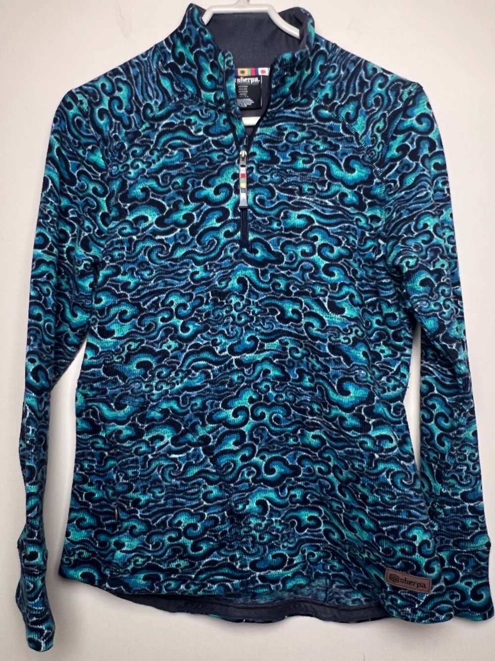 Sherpa Adventure Gear Printed 1/4 Zip Fleece Pullover Wave Cloud Print Blue Med